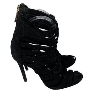 SCHUTZ Black Suede Caged Pointed Toe Ankle Boots Booties Size 5.5B NEW